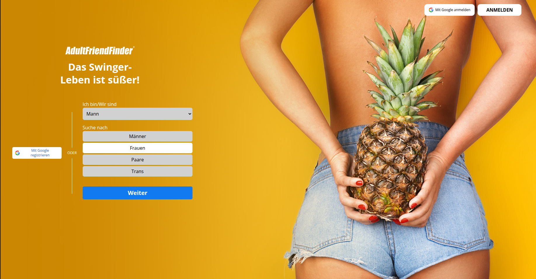 AdultFriendFinder online adult dating platform homepage